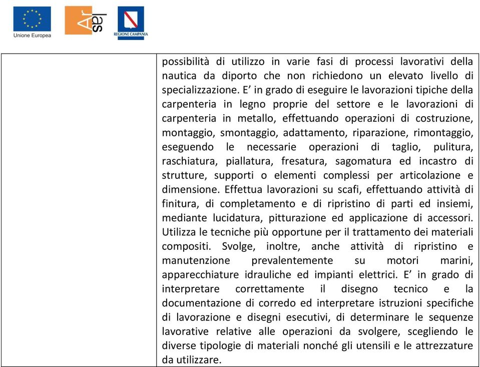 adattamento, riparazione, rimontaggio, eseguendo le necessarie operazioni di taglio, pulitura, raschiatura, piallatura, fresatura, sagomatura ed incastro di strutture, supporti o elementi complessi