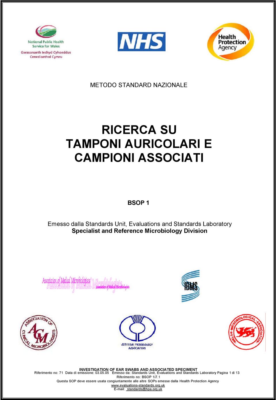 Specialist and Reference Microbiology Division Riferimento no: 71 Data di