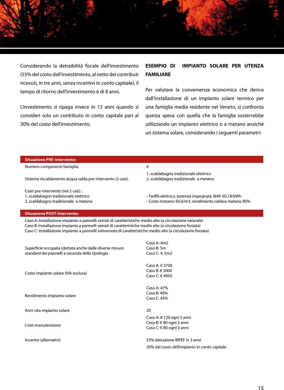 ESEMPIO DI IMPIANTO SOLARE PER UTENZA FAMILIARE Per valutare la convenienza economica che deriva dall installazione di un impianto solare termico per una famiglia media residente nel Veneto, si