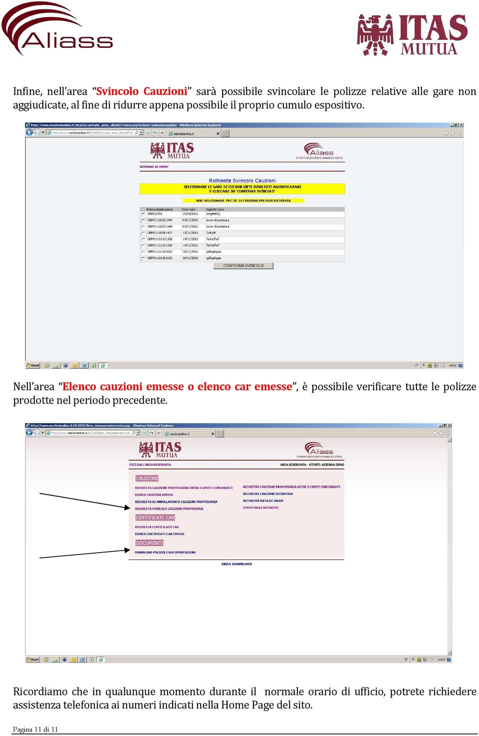 Nell area Elenco cauzioni emesse o elenco car emesse, è possibile verificare tutte le polizze prodotte nel periodo