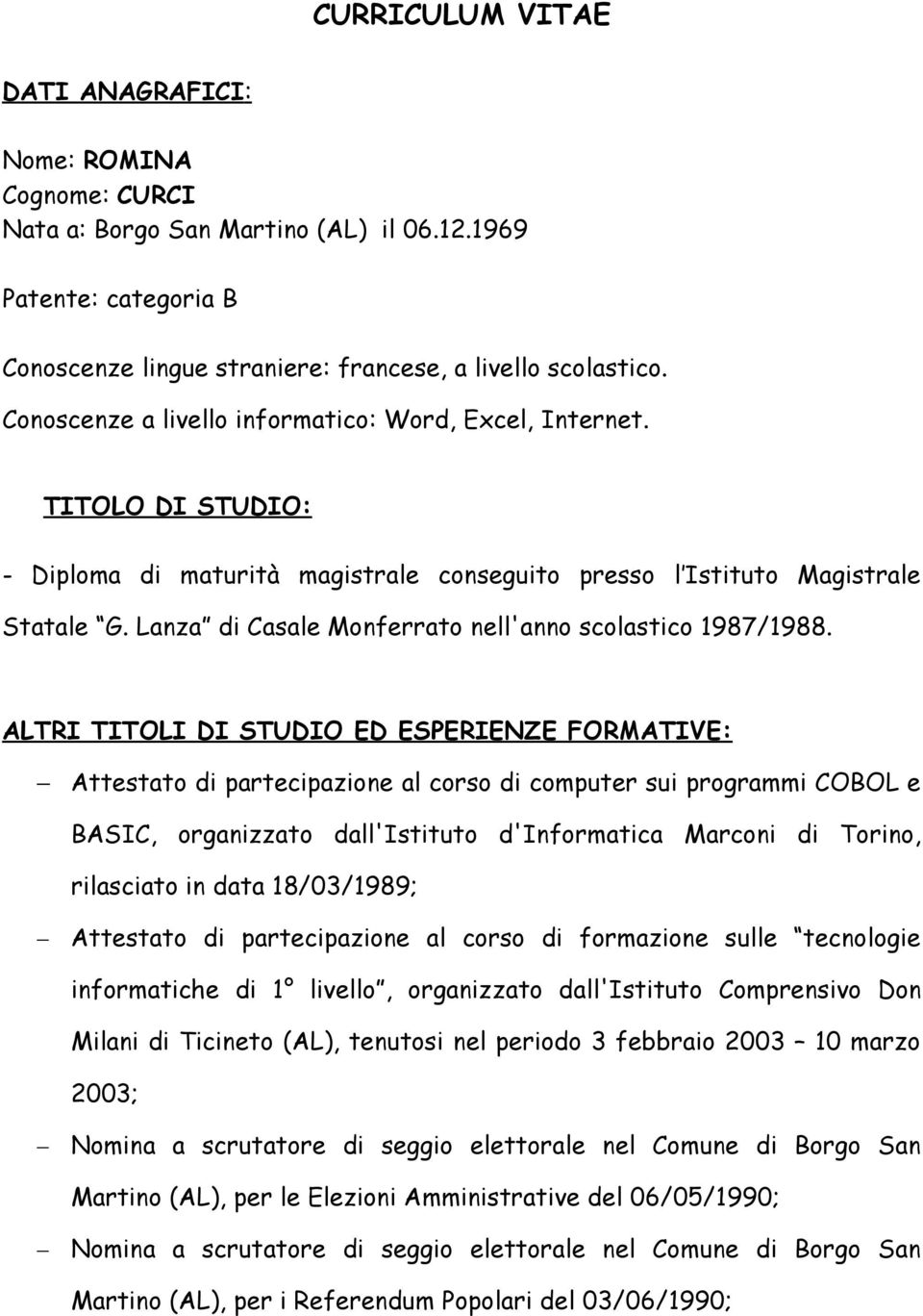 Lanza di Casale Monferrato nell'anno scolastico 1987/1988.