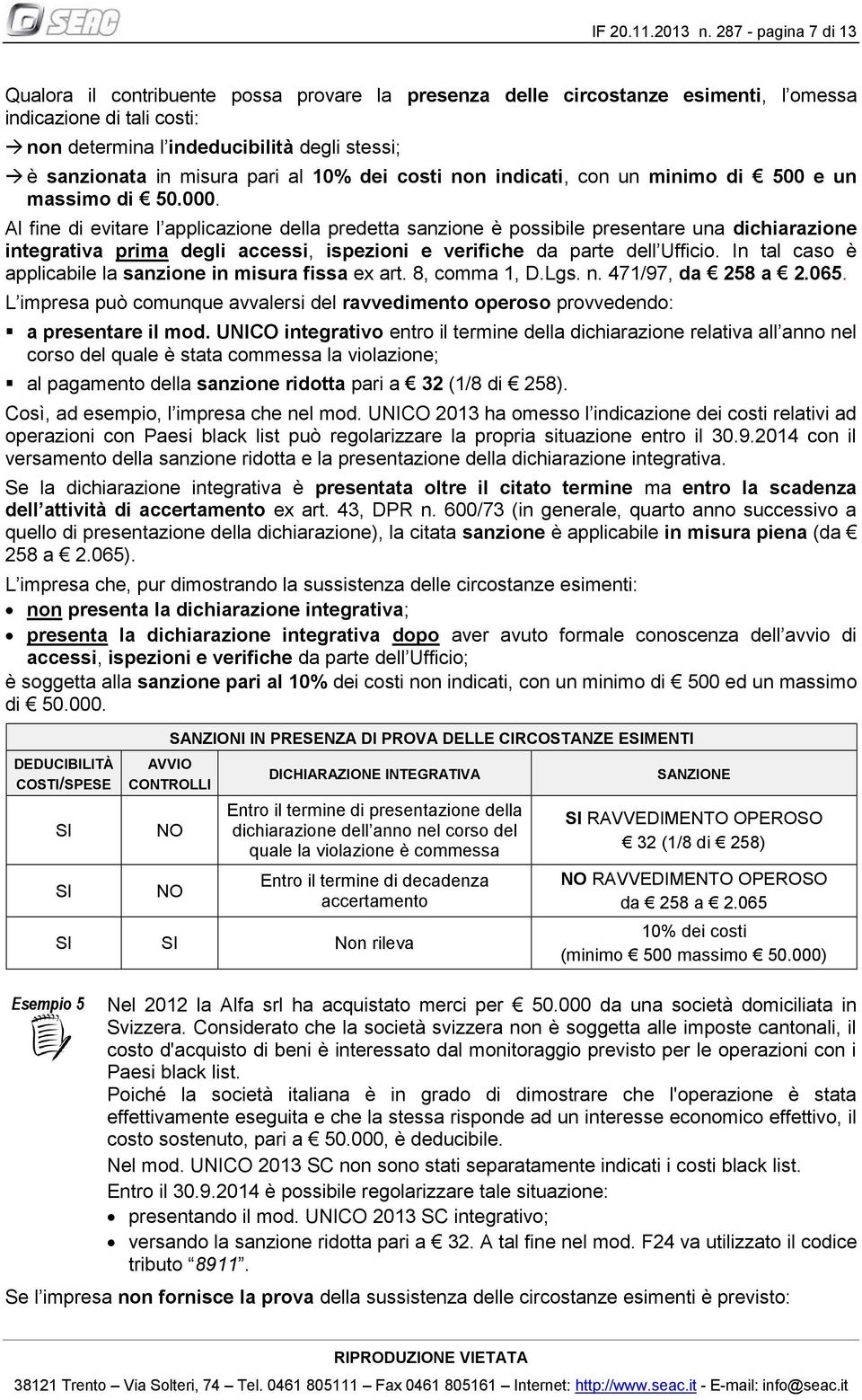 misura pari al 10% dei costi non indicati, con un minimo di 500 e un massimo di 50.000.