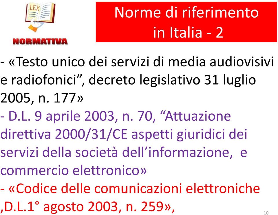 70, Attuazione direttiva 2000/31/CE aspetti giuridici dei servizi della società dell