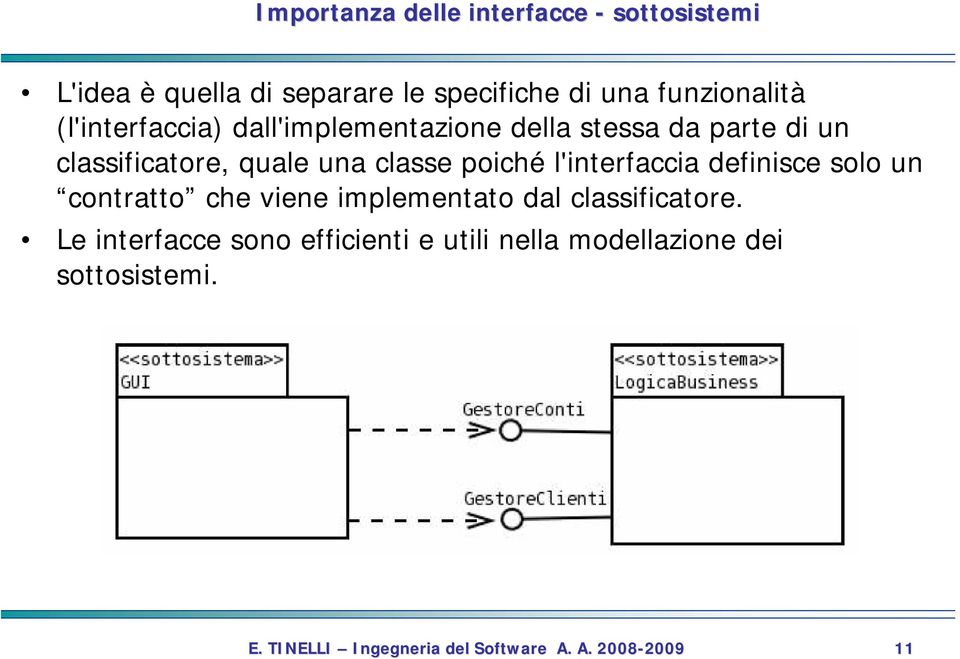 l'interfaccia definisce solo un contratto che viene implementato dal classificatore.