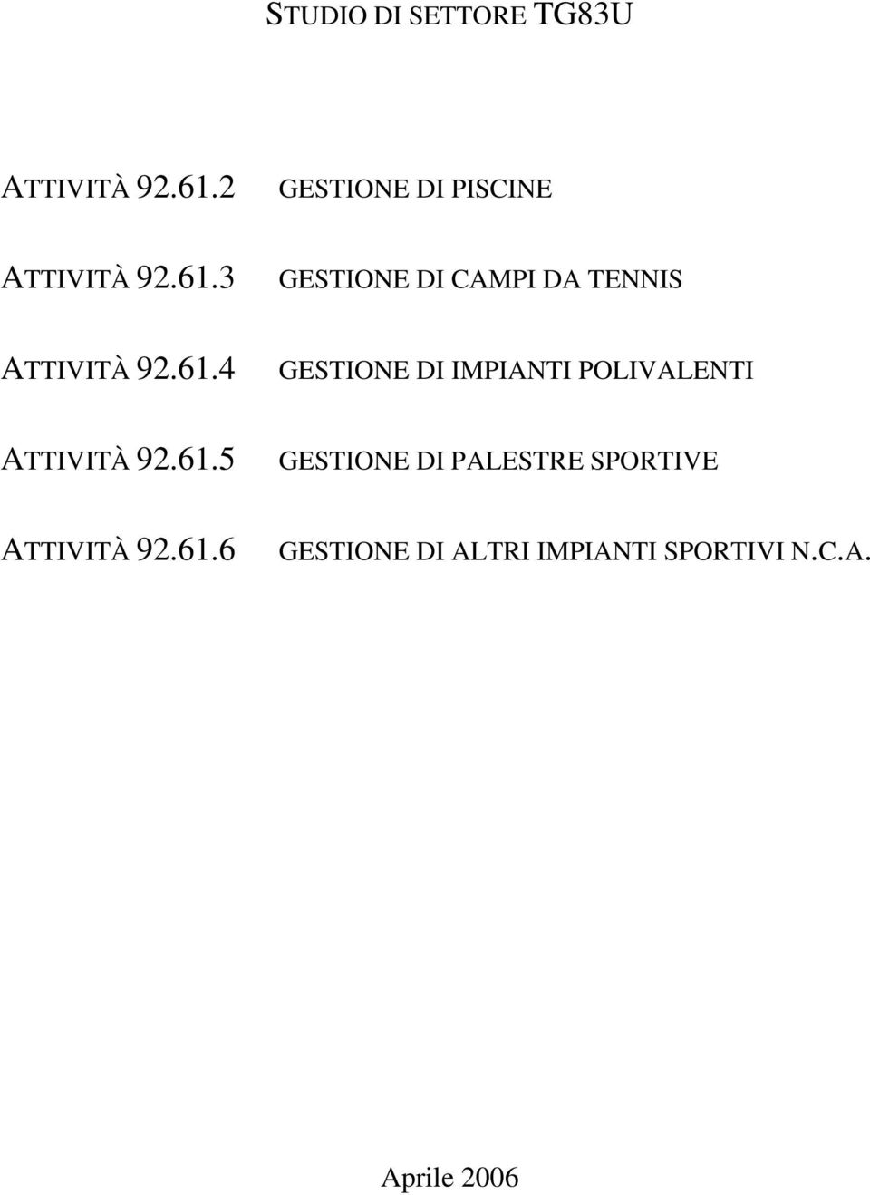 3 GESTIONE DI CAMPI DA TENNIS ATTIVITÀ 92.61.