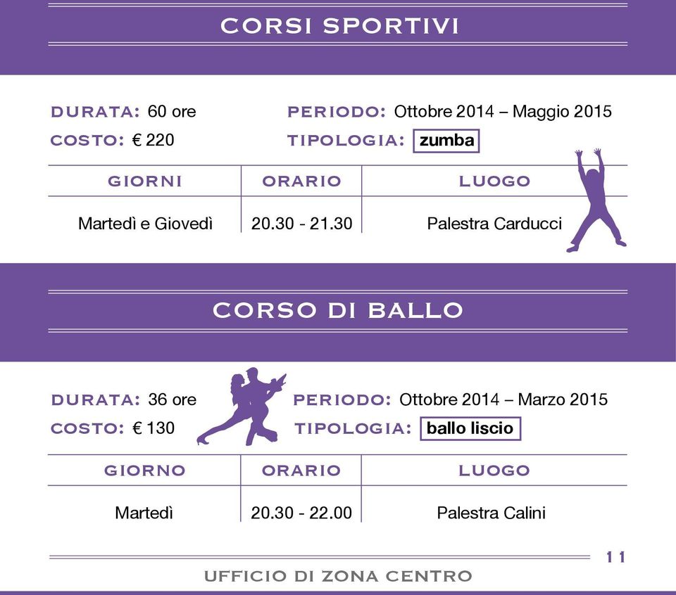 30 Palestra Carducci CORSO DI BALLO durata: 36 ore periodo: Ottobre 2014 Marzo