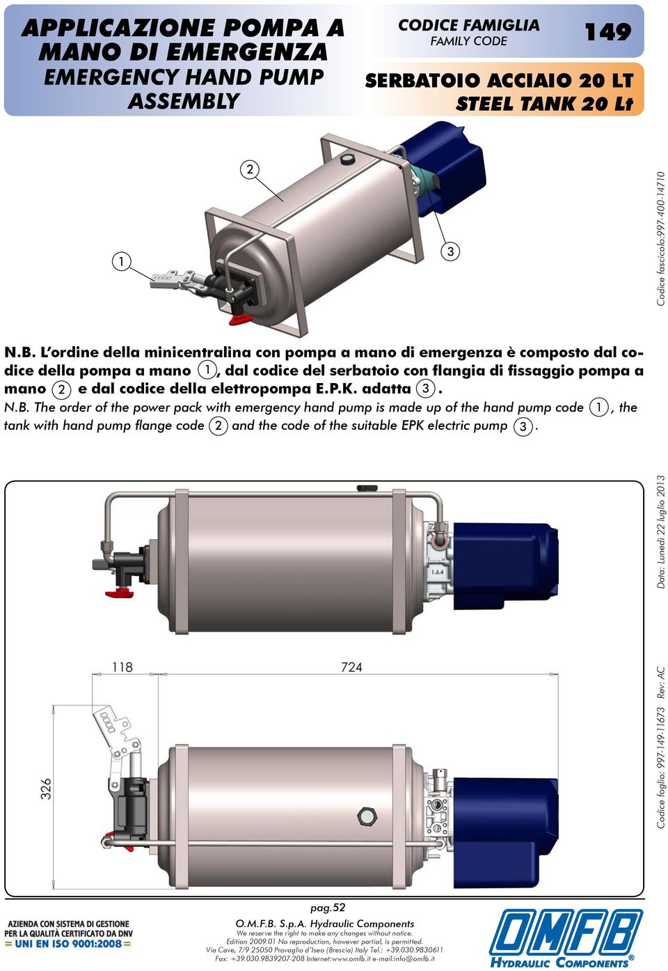 pump code, the tank with hand pump flange code and the code of the suitable EPK