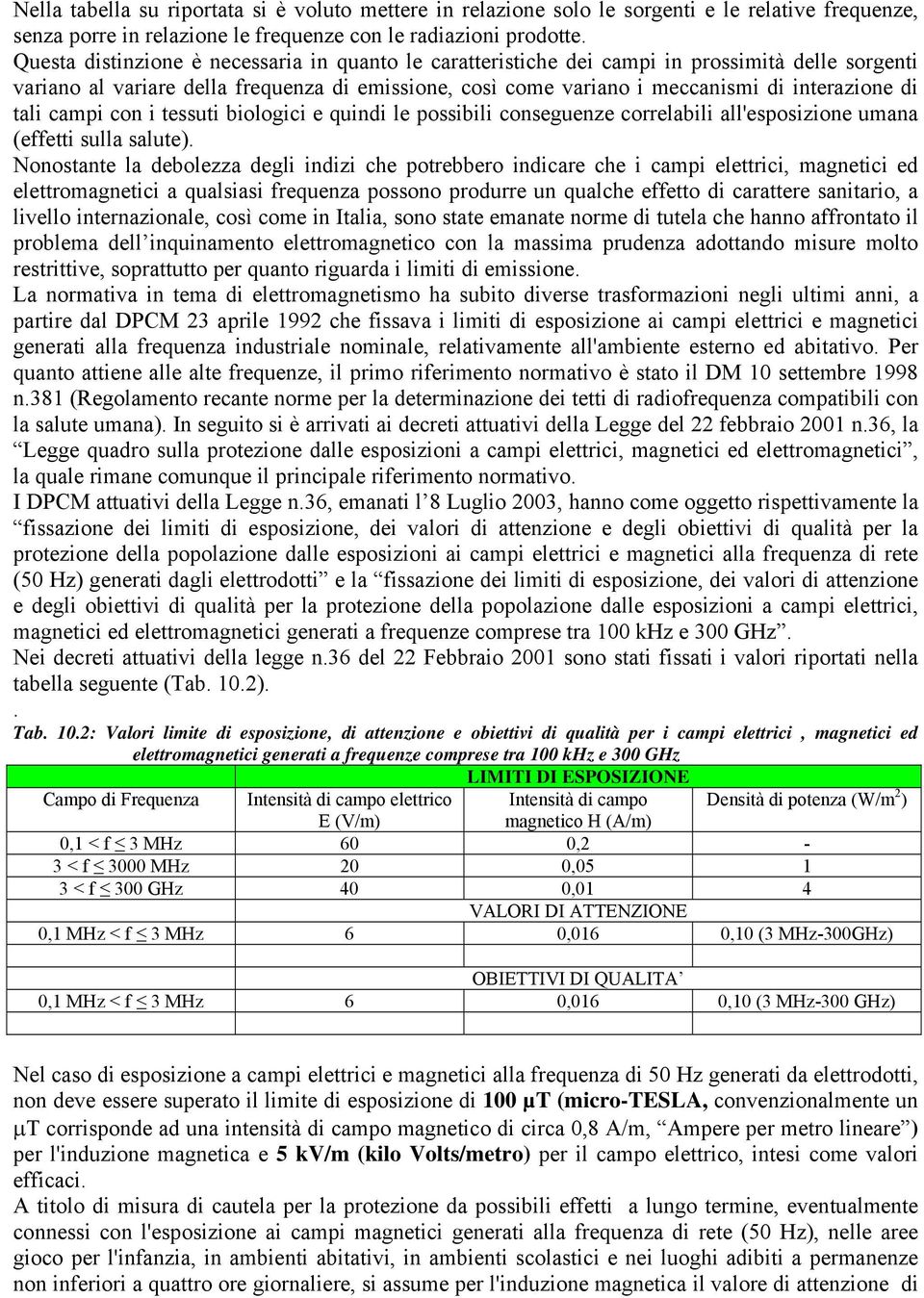 tali campi con i tessuti biologici e quindi le possibili conseguenze correlabili all'esposizione umana (effetti sulla salute).