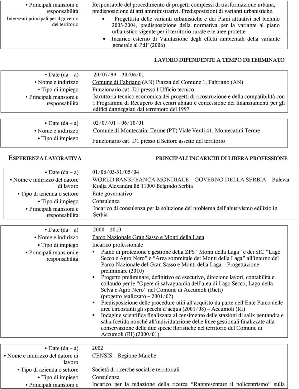 Prgettista delle varianti urbanistiche e dei Piani attuativi nel bienni 2003-2004, predispsizine della nrmativa per la variante al pian urbanistic vigente per il territri rurale e le aree prtette