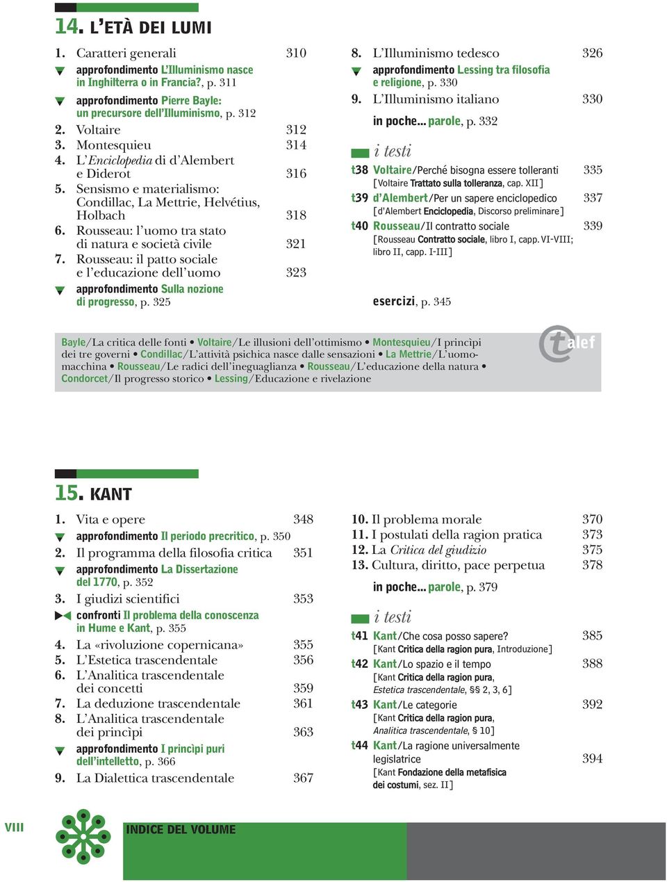 Rousseau: l uomo tra stato di natura e società civile 321 7. Rousseau: il patto sociale e l educazione dell uomo 323 approfondimento Sulla nozione di progresso, p. 325 8.