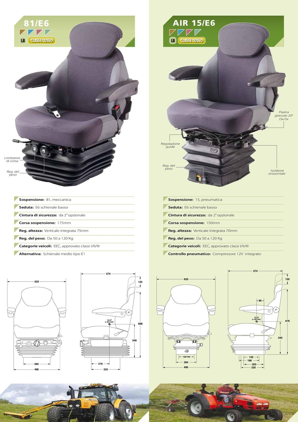 sospensione: 175mm Alternativa: Schienale medio tipo E1 Sospensione: 15, pneumatica Seduta: E6 schienale basso Cintura di sicurezza: da 2