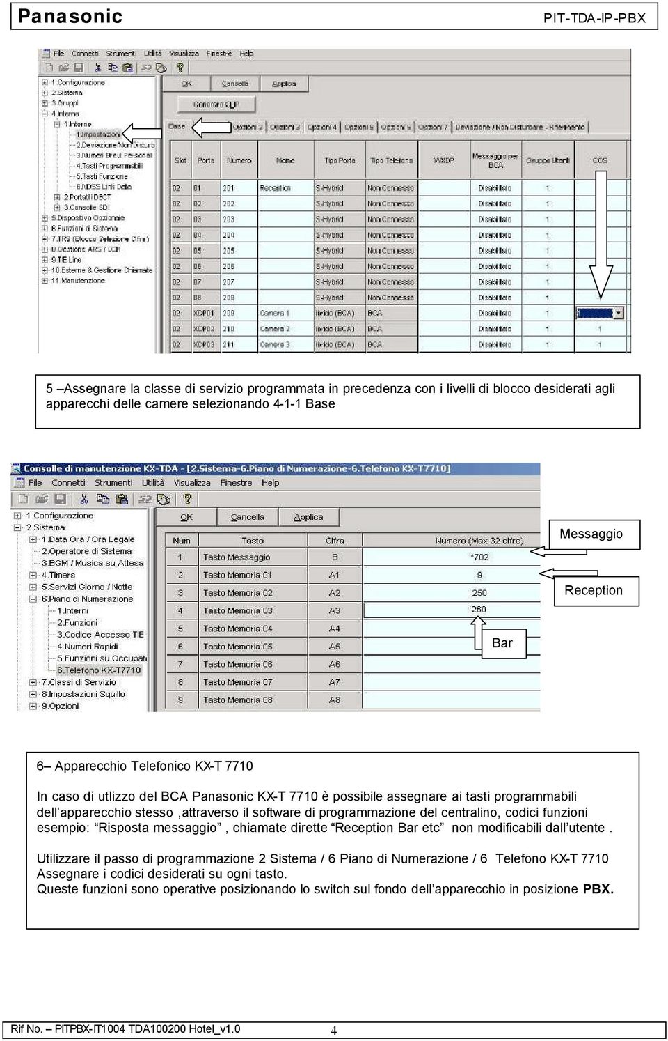 centralino, codici funzioni esempio: Risposta messaggio, chiamate dirette Reception ar etc non modificabili dall utente.