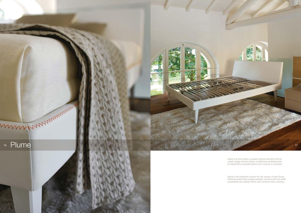 cuciture a contrasto. Abissi is the bedframe chosen for this version of bed Plume.