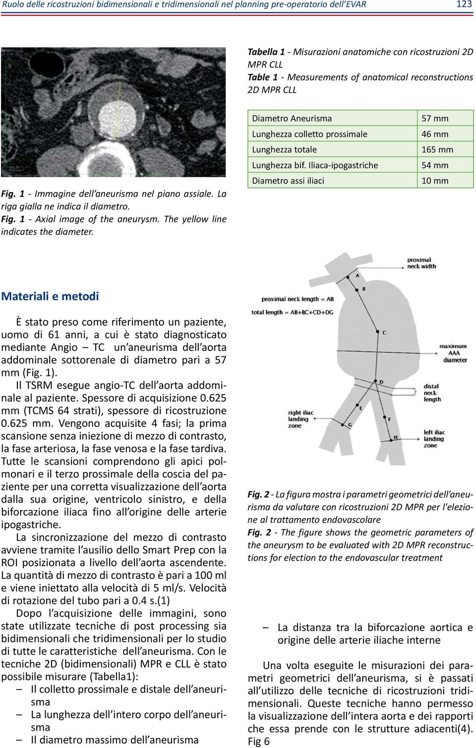 The yellow line indicates the diameter. Diametro Aneurisma Lunghezza colletto prossimale Lunghezza totale Lunghezza bif.