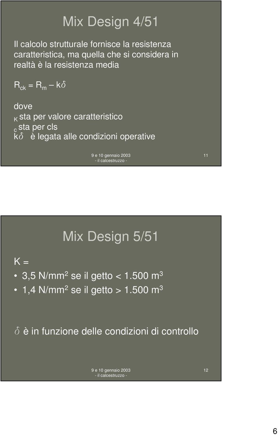 sta per cls kk è legata alle condizioni operative 11 Mix Design 5/51 K = 3,5 N/mm 2 se il getto