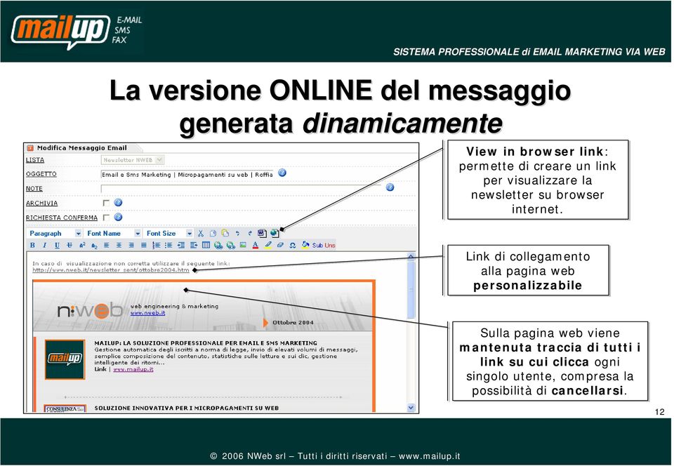 Link di collegamento alla pagina web personalizzabile Sulla pagina web viene mantenuta