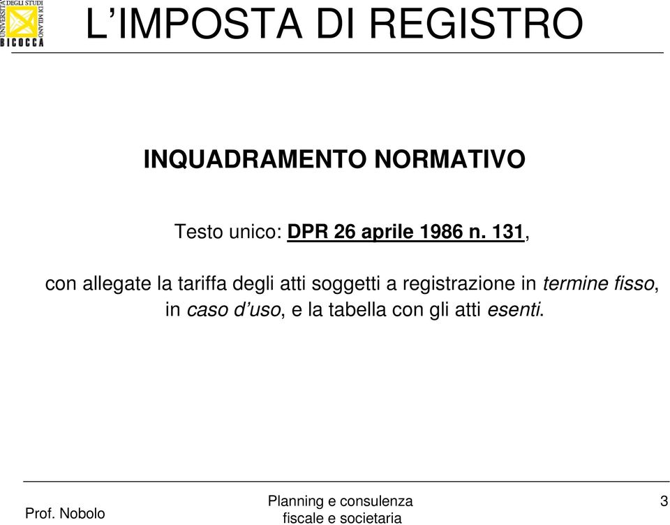 131, con allegate la tariffa degli atti