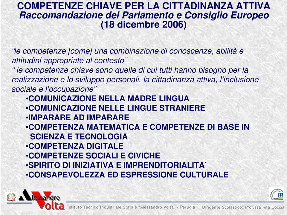 cittadinanza attiva, l inclusione sociale e l occupazione COMUNICAZIONE NELLA MADRE LINGUA COMUNICAZIONE NELLE LINGUE STRANIERE IMPARARE AD IMPARARE COMPETENZA