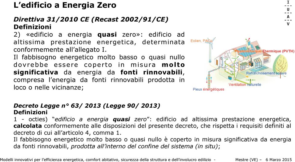 Legge n 63/ 2013 (Legge 90/ 2013) Defnzon 1 - octes) edfco a energa quas zero : edfco ad altssma prestazone energetca, calcolata conformemente alle dsposzon del presente decreto, che rspetta requst