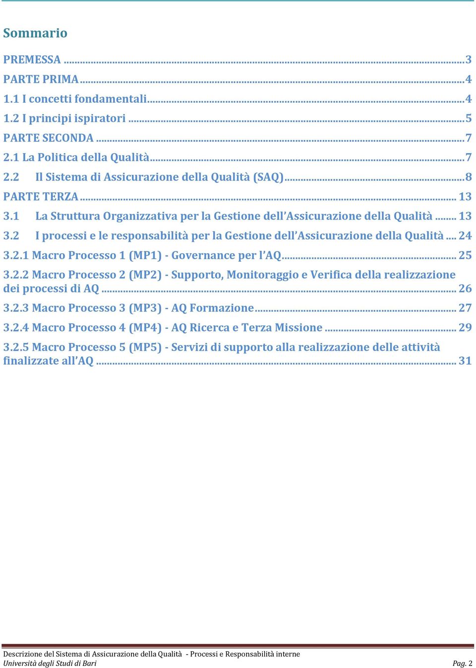 2.1 Macro Processo 1 (MP1) - Governance per l AQ... 25 3.2.2 Macro Processo 2 (MP2) - Supporto, Monitoraggio e Verifica della realizzazione dei processi di AQ... 26 3.2.3 Macro Processo 3 (MP3) - AQ Formazione.