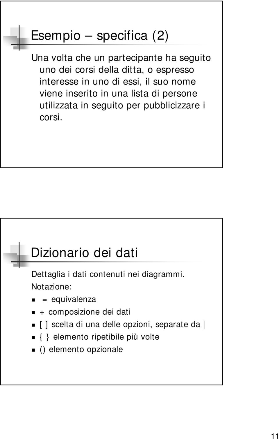 corsi. Dizionario dei dati Dettaglia i dati contenuti nei diagrammi.