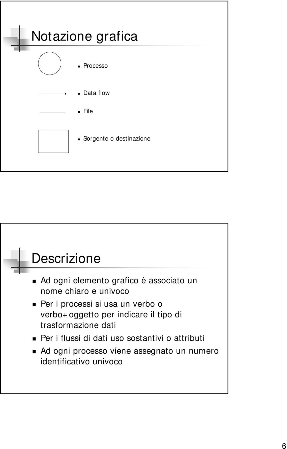 verbo+oggetto per indicare il tipo di trasformazione dati Per i flussi di dati uso