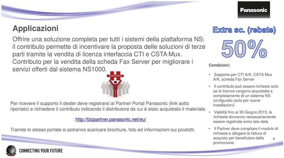 Per ricevere il supporto il dealer deve registrarsi al Partner Portal Panasonic (link sotto ) Supporto per CTI A/K, CSTA Mux A/K, scheda Fax Server Il contributo può essere