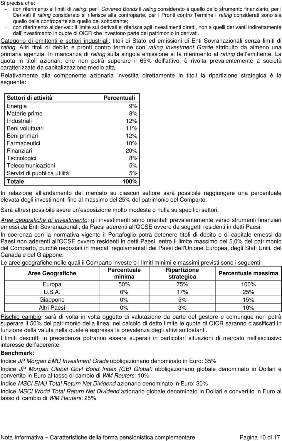 investimenti diretti, non a quelli derivanti indirettamente dall investimento in quote di OICR che investono parte del patrimonio in derivati.