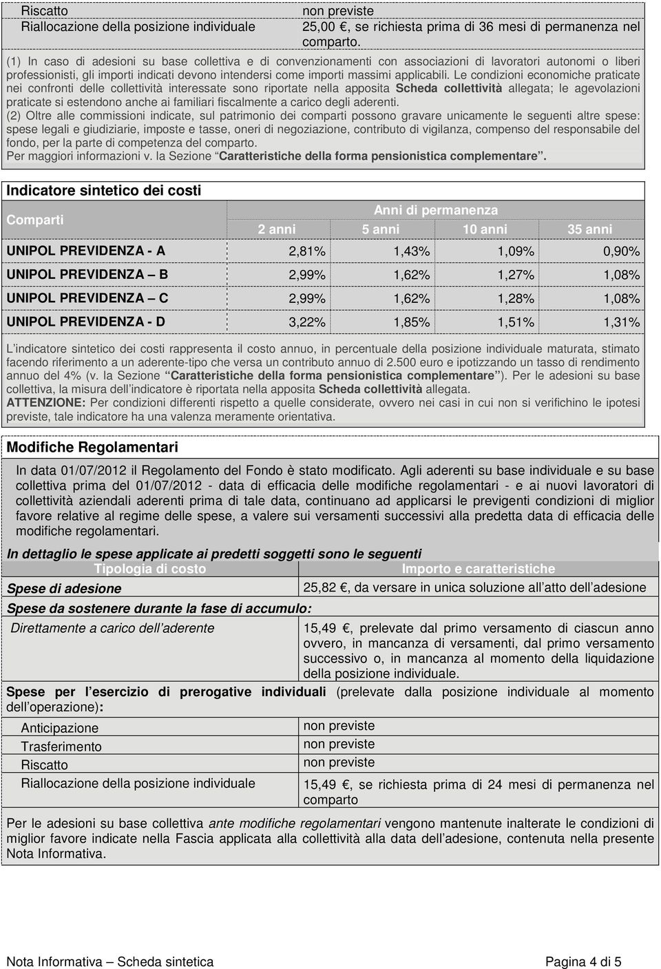 data, continuano ad applicarsi le previgenti condizioni di miglior favore relative al regime delle spese, a valere sui versamenti successivi alla predetta data di efficacia delle modifiche