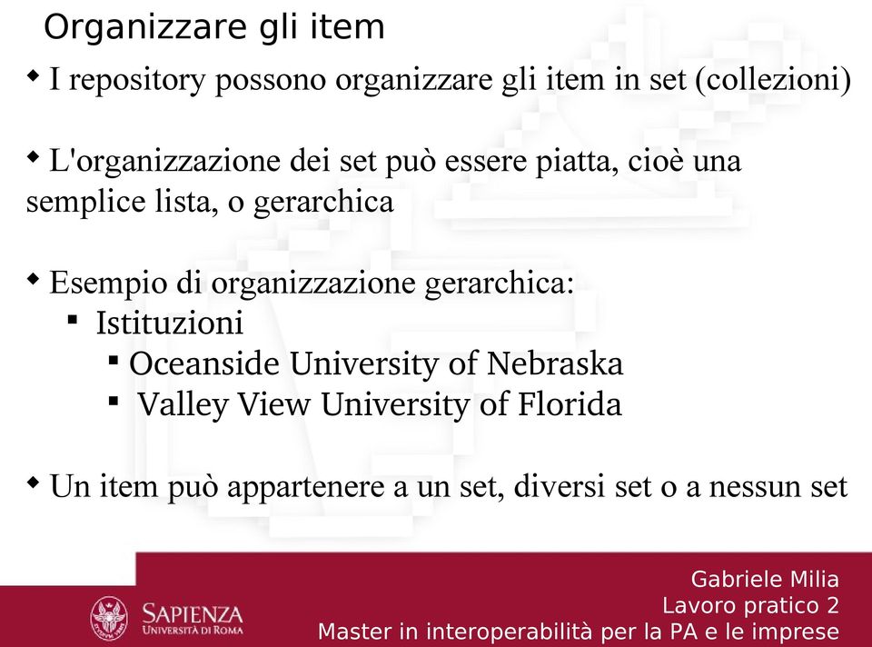 Esempio di organizzazione gerarchica: Istituzioni Oceanside University of Nebraska