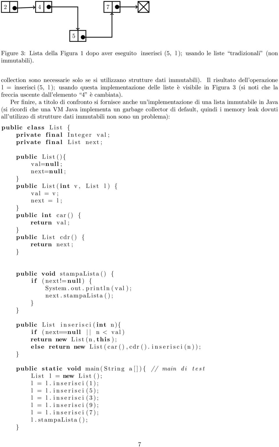 Per finire, a titolo di confronto si fornisce anche un implementazione di una lista immutabile in Java (si ricordi che una VM Java implementa un garbage collector di default, quindi i memory leak