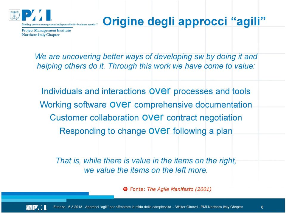 comprehensive documentation Customer collaboration over contract negotiation Responding to change over following a plan