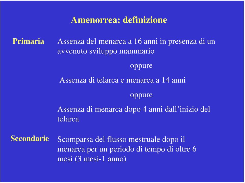 14 anni oppure Assenza di menarca dopo 4 anni dall inizio del telarca Scomparsa