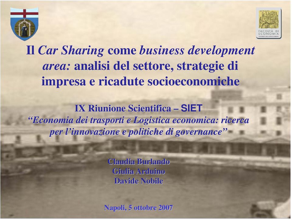 dei trasporti e Logistica economica: ricerca per l innovazione l e politiche