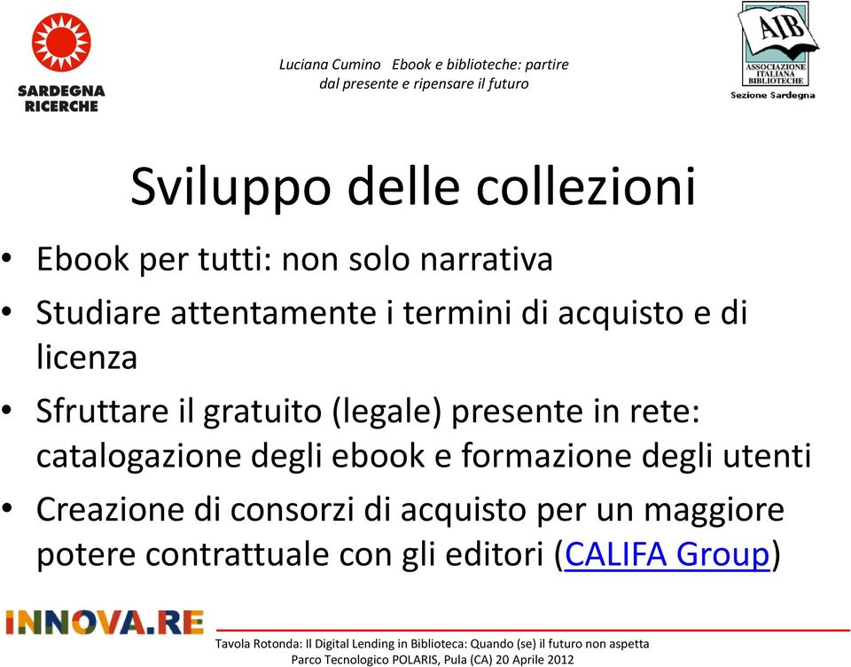 presente in rete: catalogazione degli ebook e formazione degli utenti Creazione