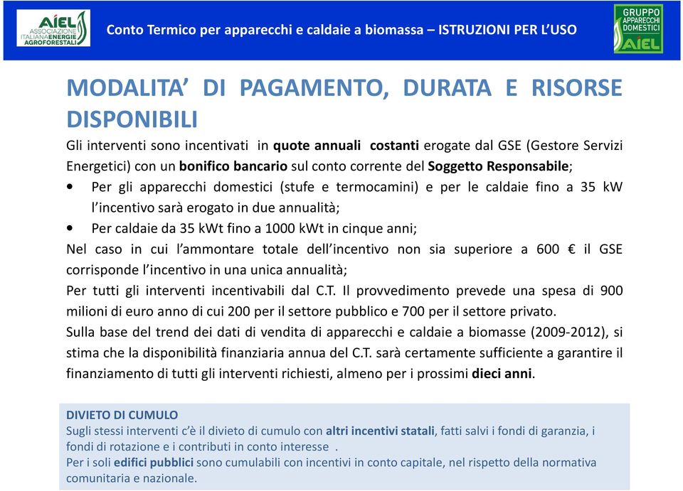 caso in cui l ammontare totale dell incentivo non sia superiore a 600 il GSE corrisponde l incentivo in una unica annualità; Per tutti gli interventi incentivabili dal C.T.