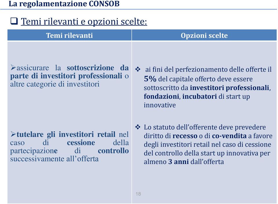 incubatori di start up innovative tutelare gli investitori retail nel caso di cessione della partecipazione di controllo successivamente all offerta Lo statuto dell