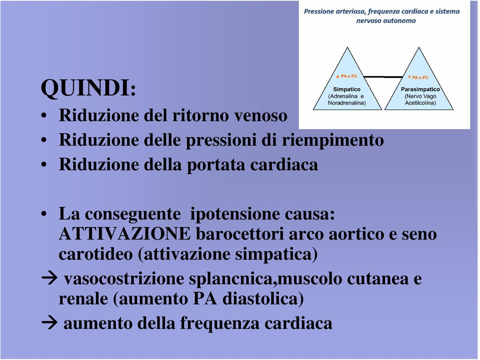 barocettori arco aortico e seno carotideo (attivazione simpatica) vasocostrizione