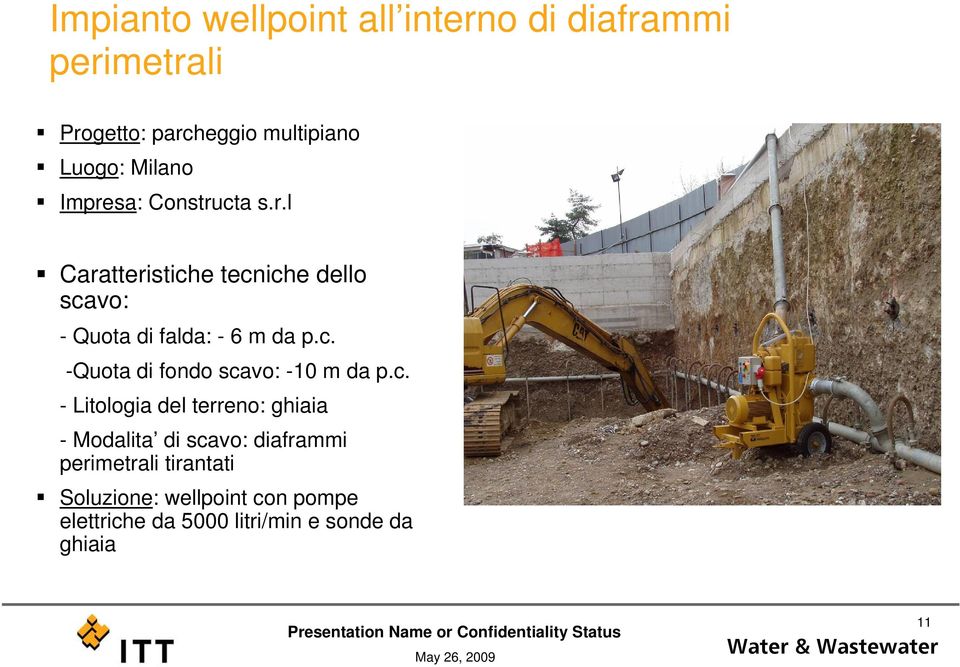 c. -Quota di fondo scavo: -10 m da p.c. - Litologia del terreno: ghiaia - Modalita di scavo: