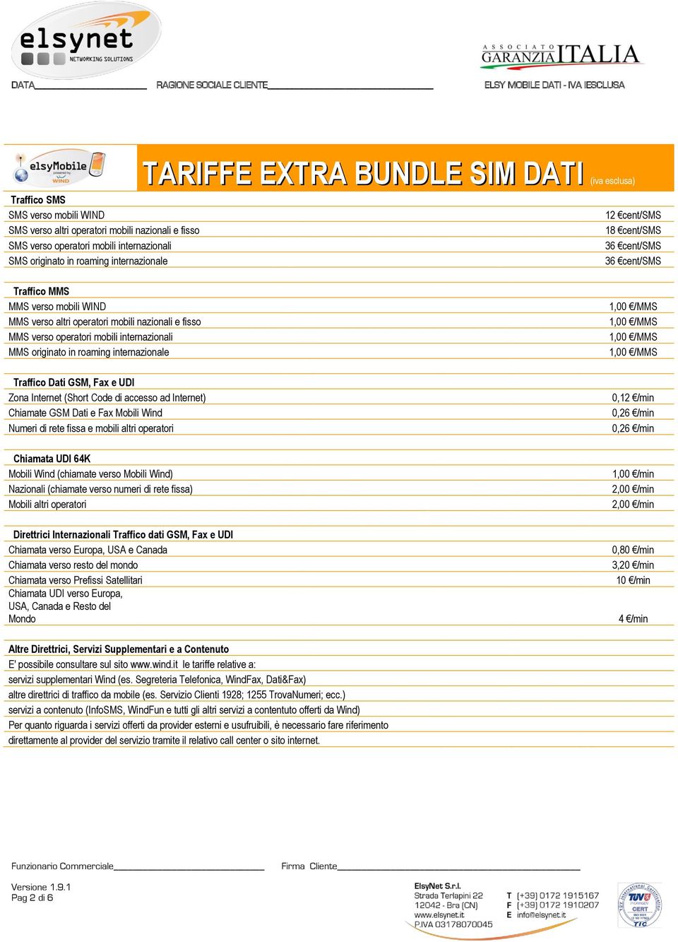 originato in roaming internazionale Traffico Dati GSM, Fax e UDI Zona Internet (Short Code di accesso ad Internet) Chiamate GSM Dati e Fax Mobili Wind Numeri di rete fissa e mobili altri operatori