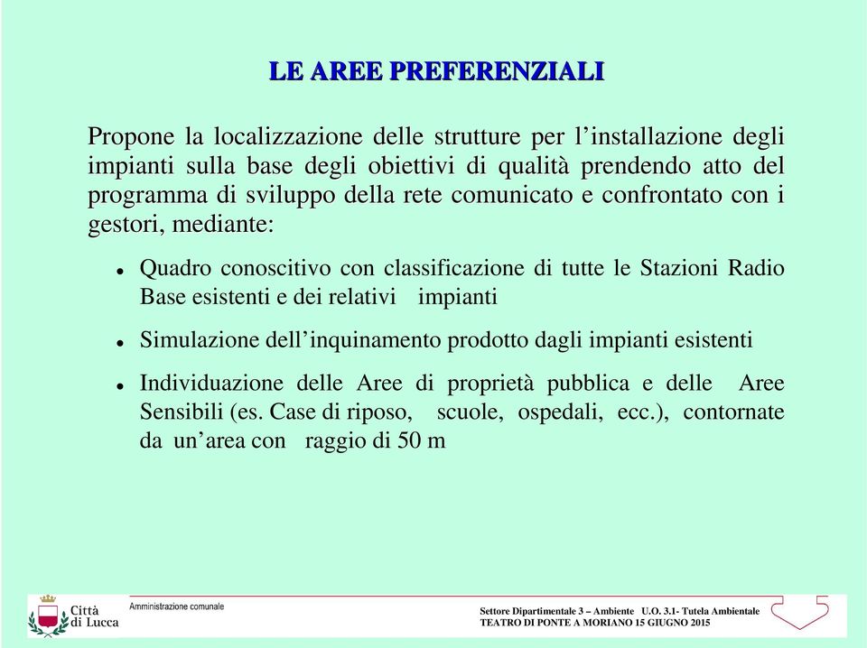 di tutte le Stazioni Radio Base esistenti e dei relativi impianti Simulazione dell inquinamento prodotto dagli impianti esistenti