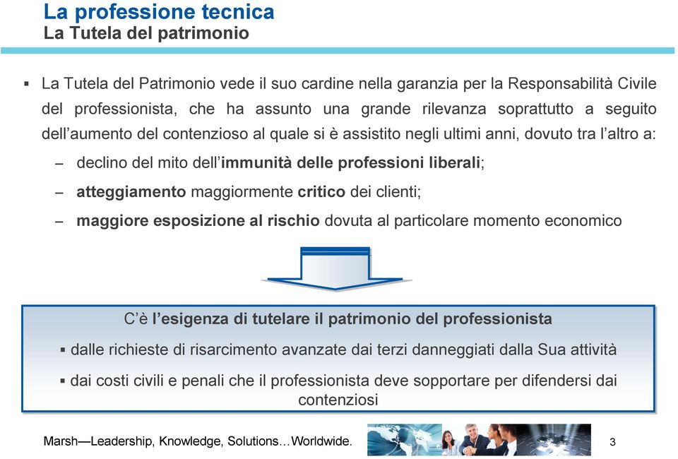 maggiormente critico dei clienti; maggiore esposizione al rischio dovuta al particolare momento economico C è l esigenza di tutelare il patrimonio del professionista dalle richieste di