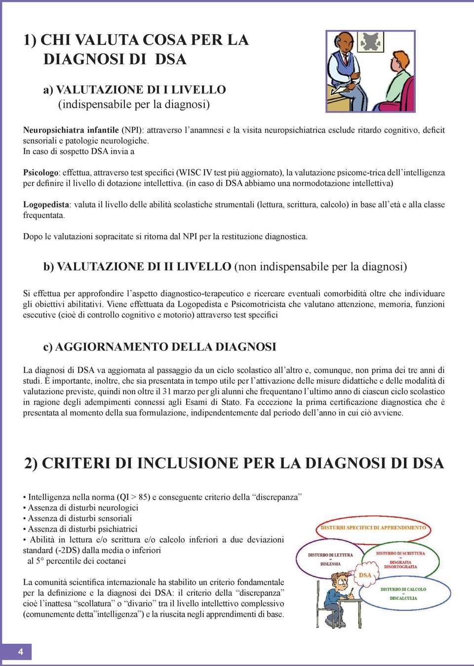 In caso di sospetto DSA invia a Psicologo: effettua, attraverso test specifici (WISC IV test più aggiornato), la valutazione psicome-trica dell intelligenza per definire il livello di dotazione