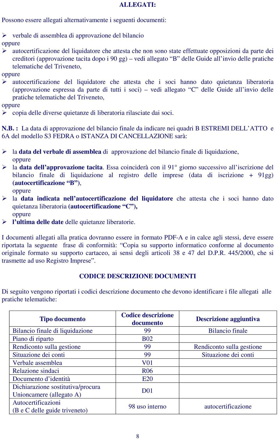 che i soci hanno dato quietanza liberatoria (approvazione espressa da parte di tutti i soci) vedi allegato C delle Guide all invio delle pratiche telematiche del Triveneto, copia delle diverse