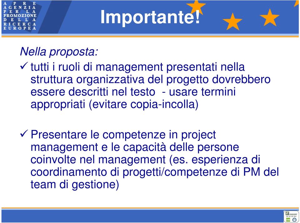 progetto dovrebbero essere descritti nel testo - usare termini appropriati (evitare