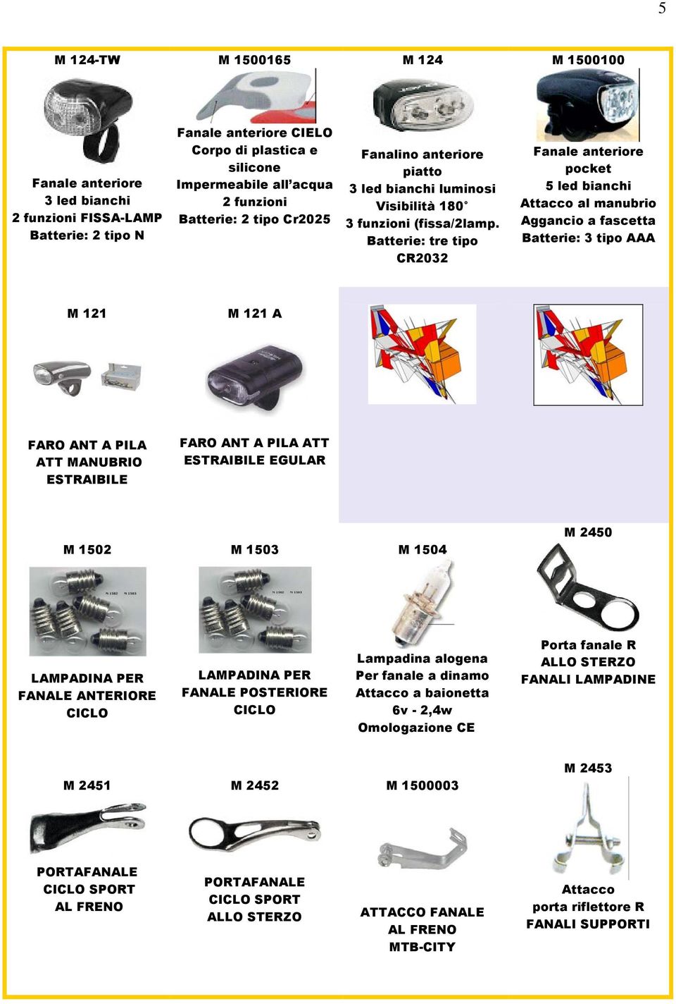 Batterie: tre tipo CR2032 Fanale anteriore pocket 5 led bianchi Attacco al manubrio Aggancio a fascetta Batterie: 3 tipo AAA M 121 M 121 A FARO ANT A PILA ATT MANUBRIO ESTRAIBILE FARO ANT A PILA ATT