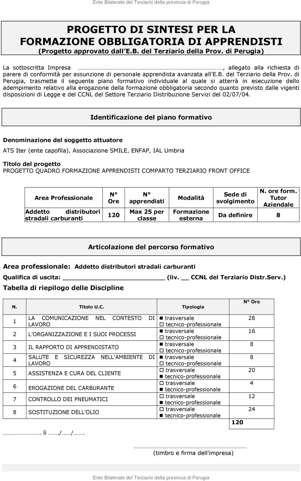 carburanti apprendisti Modalità Da definire Area professionale: Addetto distributori stradali