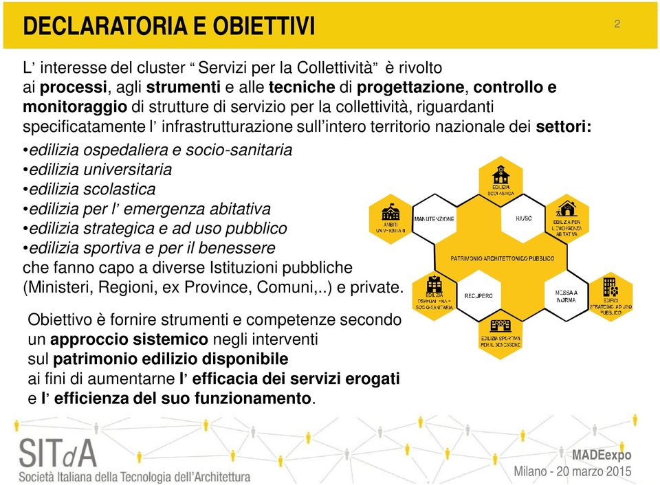 scolastica edilizia per l emergenza abitativa edilizia strategica e ad uso pubblico edilizia sportiva e per il benessere che fanno capo a diverse Istituzioni pubbliche (Ministeri, Regioni, ex