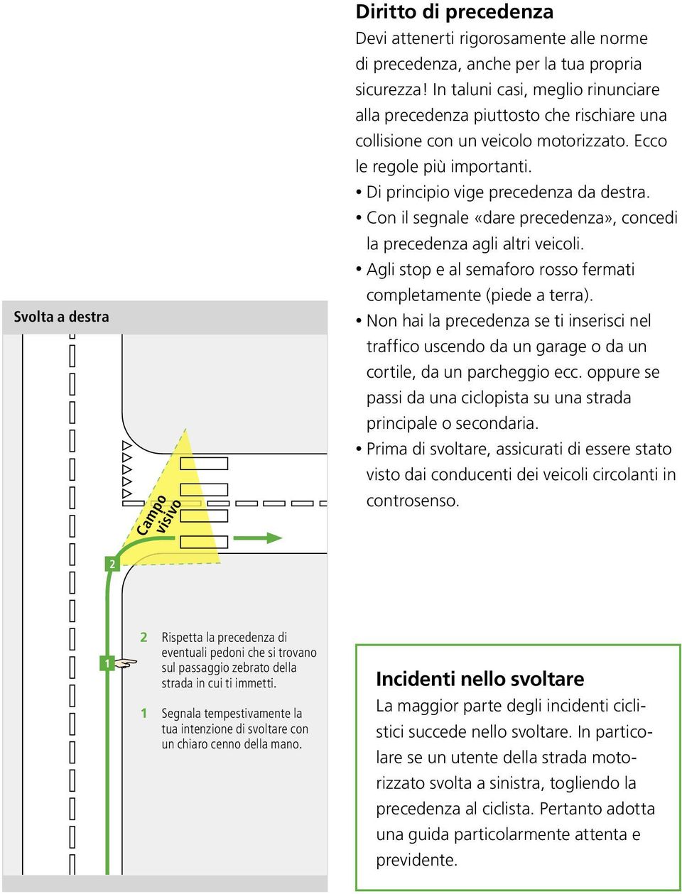 Con il segnale «dare precedenza», concedi la precedenza agli altri veicoli. Agli stop e al semaforo rosso fermati completamente (piede a terra).