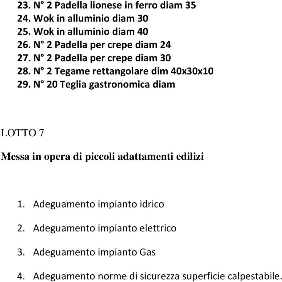 N 20 Teglia gastronomica diam LOTTO 7 Messa in opera di piccoli adattamenti edilizi 1.